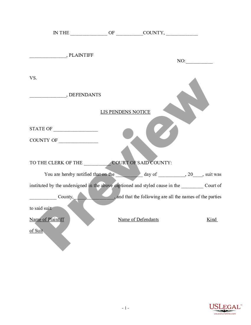 Lis Pendens Notice Lis Pendens Us Legal Forms