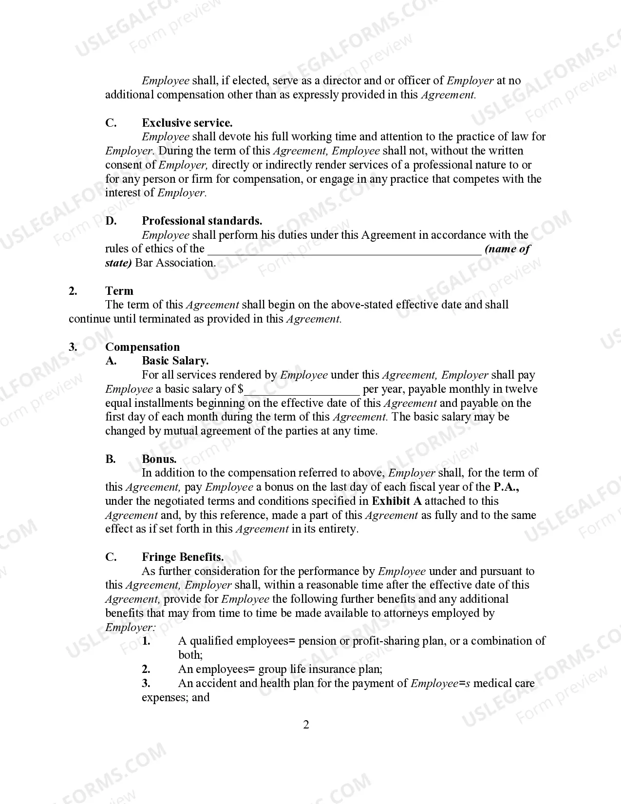Preview Employment Agreement Between Law Firm and Attorney