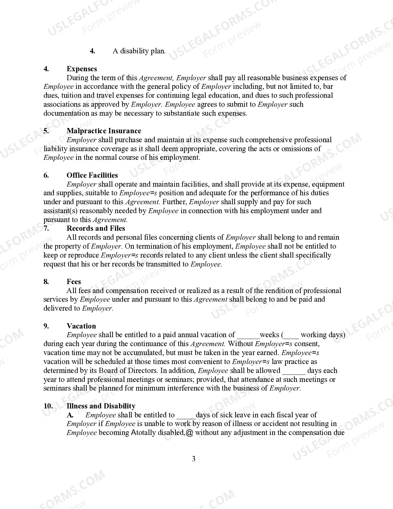 Preview Employment Agreement Between Law Firm and Attorney