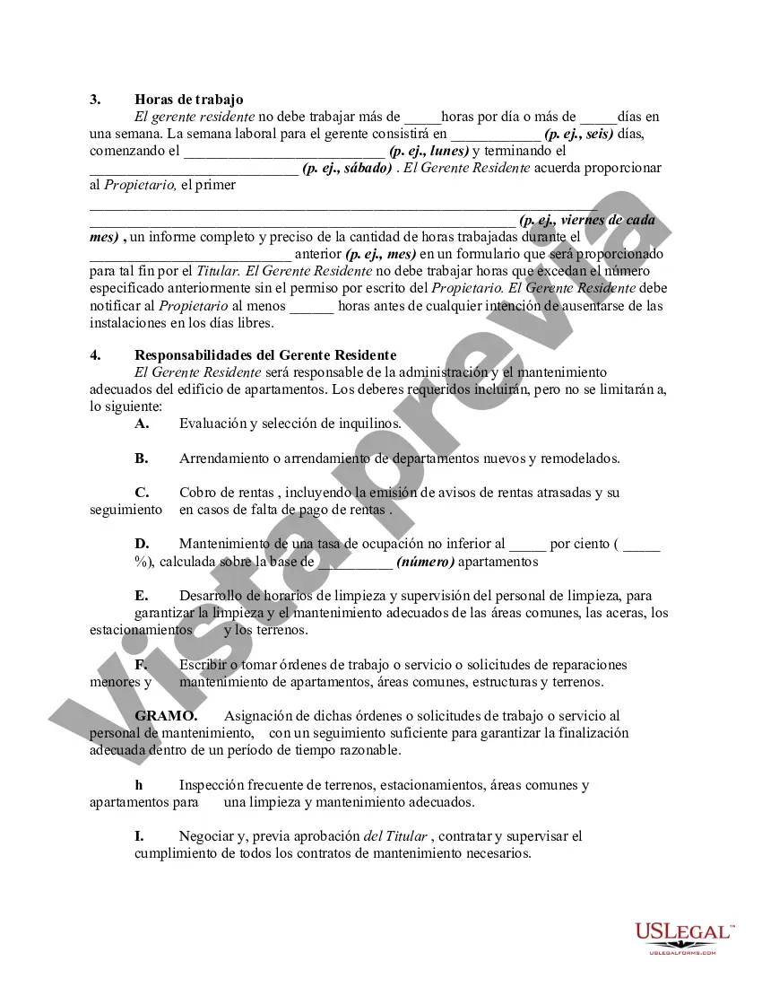 Preview Contrato entre el propietario de los apartamentos y el administrador del apartamento residente con crédito de alquiler como parte de la compensación