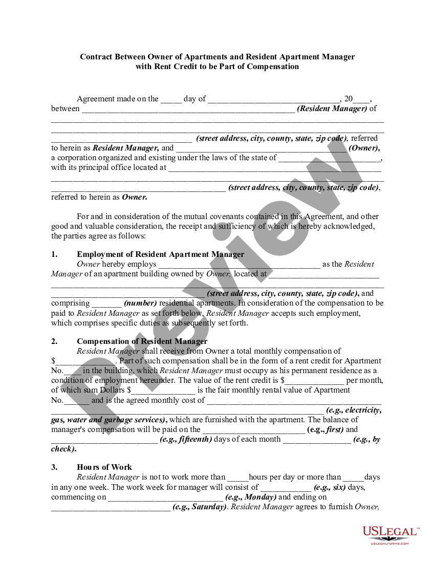 California Contract Between Owner of Apartments and Resident Apartment