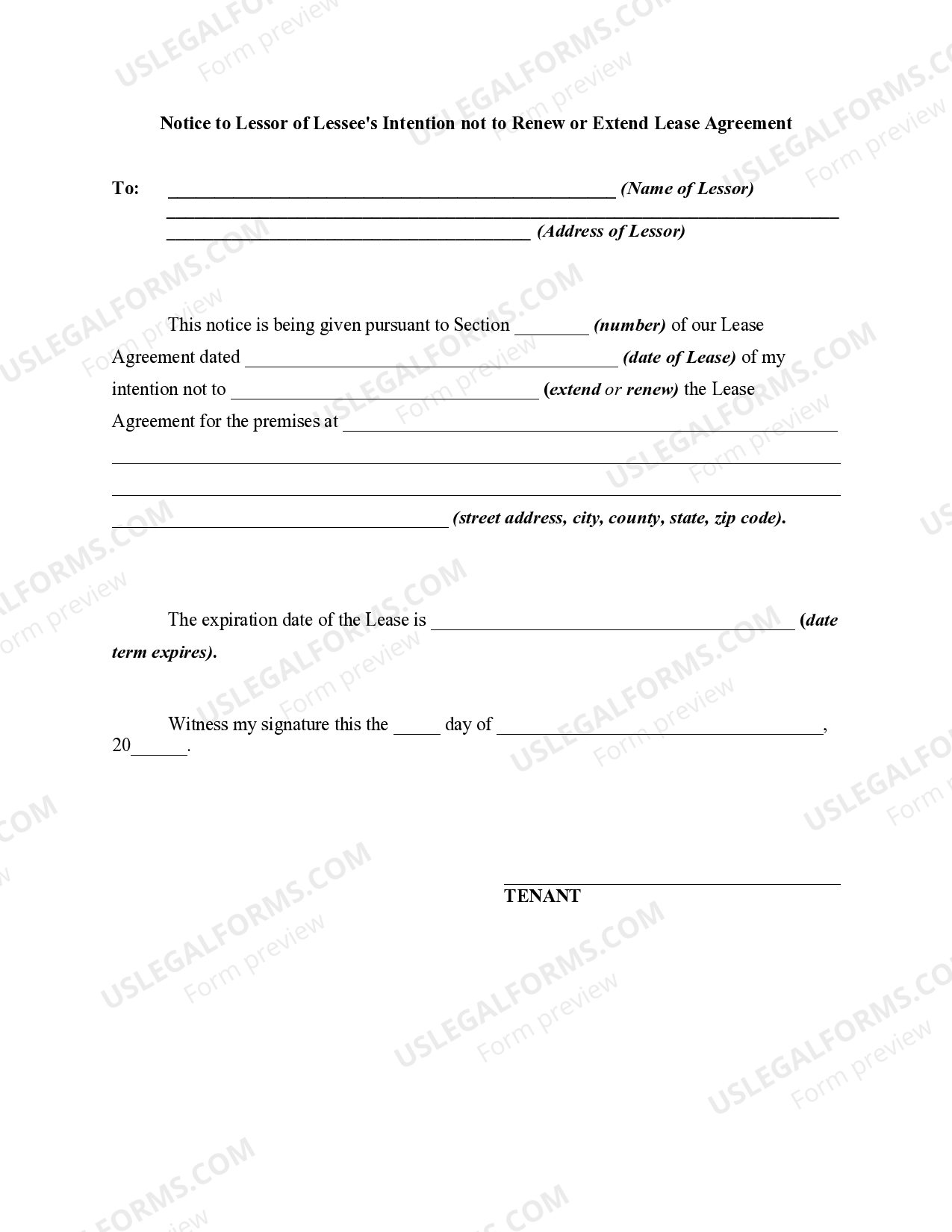 Texas Notice To Lessor Of Lessee s Intention Not To Renew Or Extend 