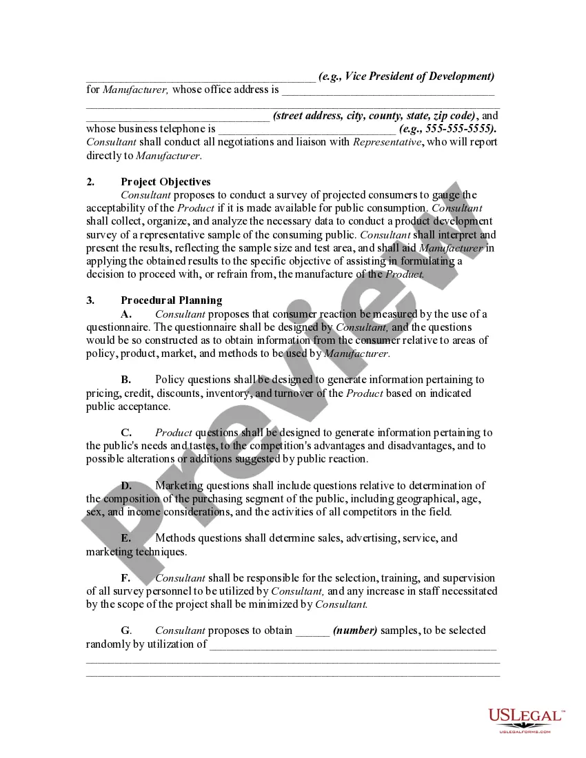 Get Agreement to Conduct Product Development Research for a Manufacturer Preview Agreement to Conduct Product Development Research for a Manufacturer