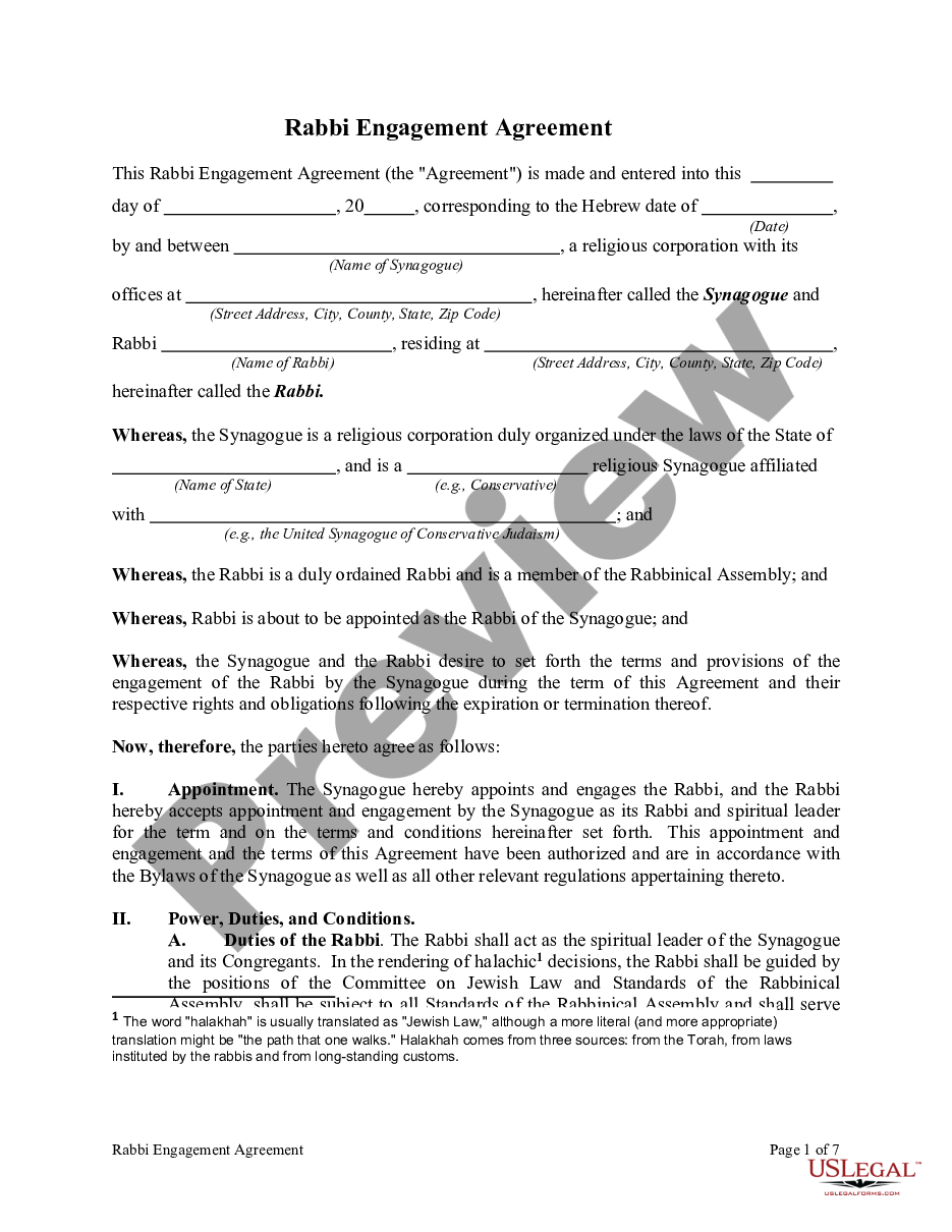 page 0 Rabbi Engagement Agreement preview