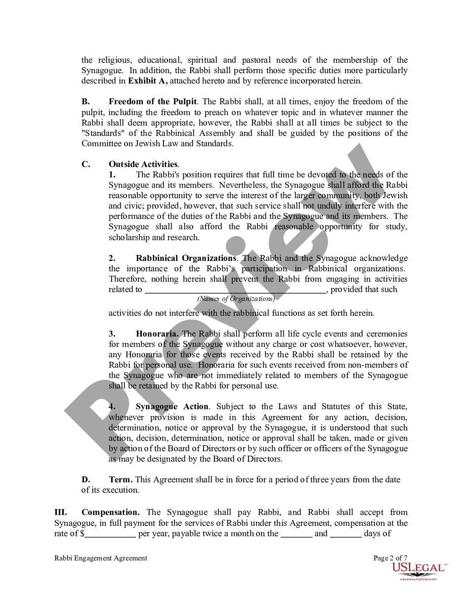 page 1 Rabbi Engagement Agreement preview