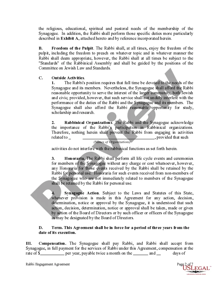 Preview Rabbi Engagement Agreement