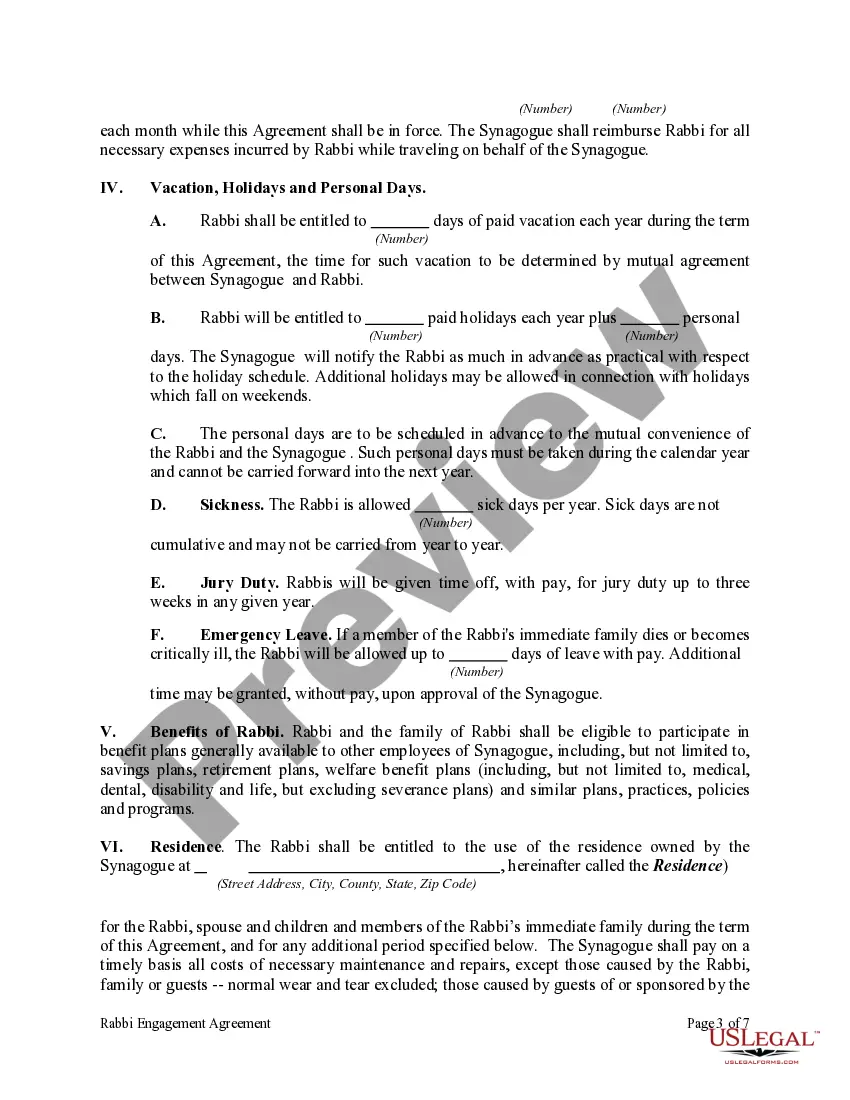 Preview Rabbi Engagement Agreement