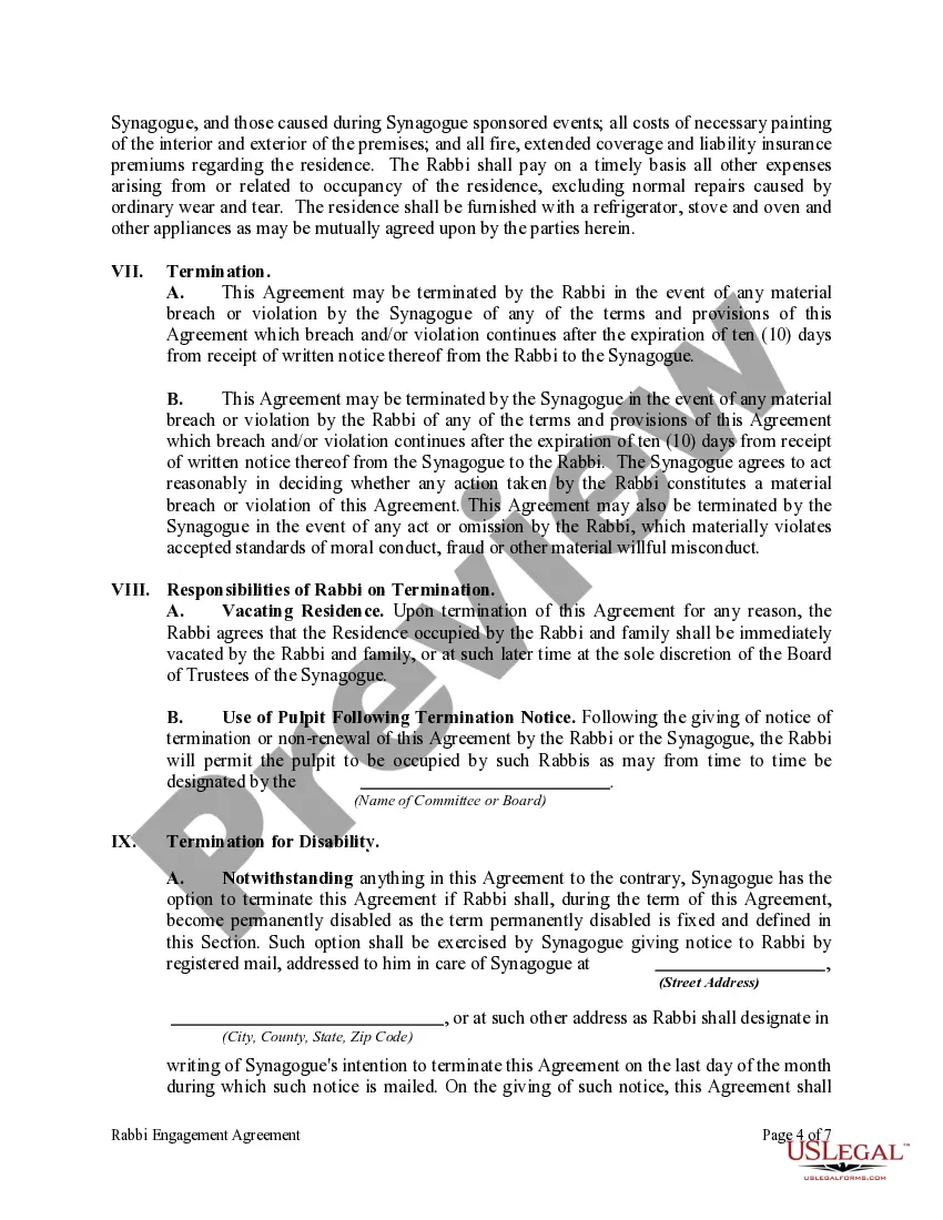 Preview Rabbi Engagement Agreement
