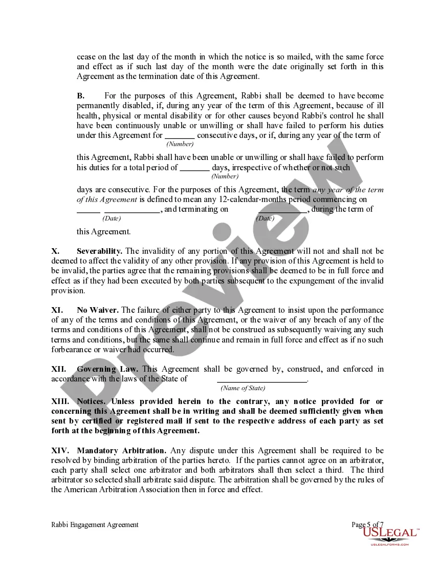Preview Rabbi Engagement Agreement