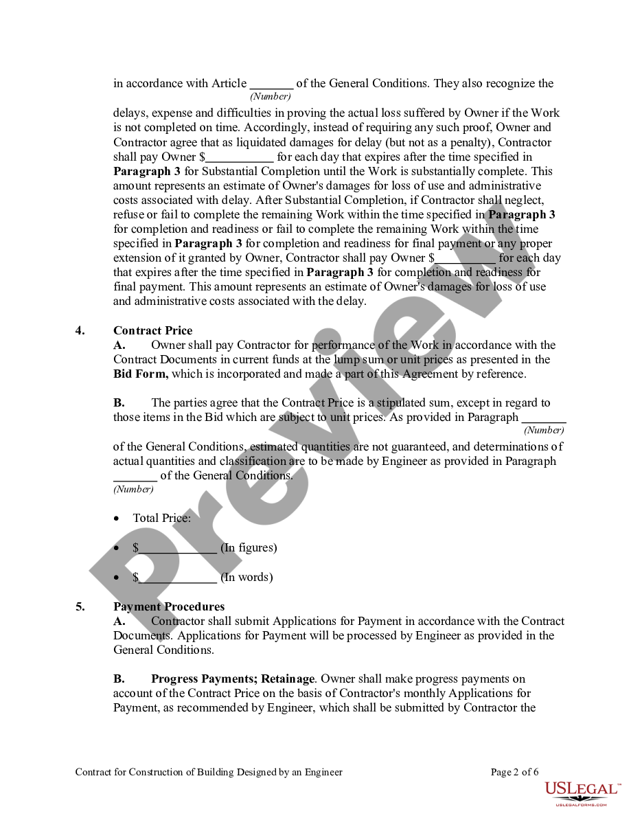 page 1 Contract for Construction of Building Designed by an Engineer preview