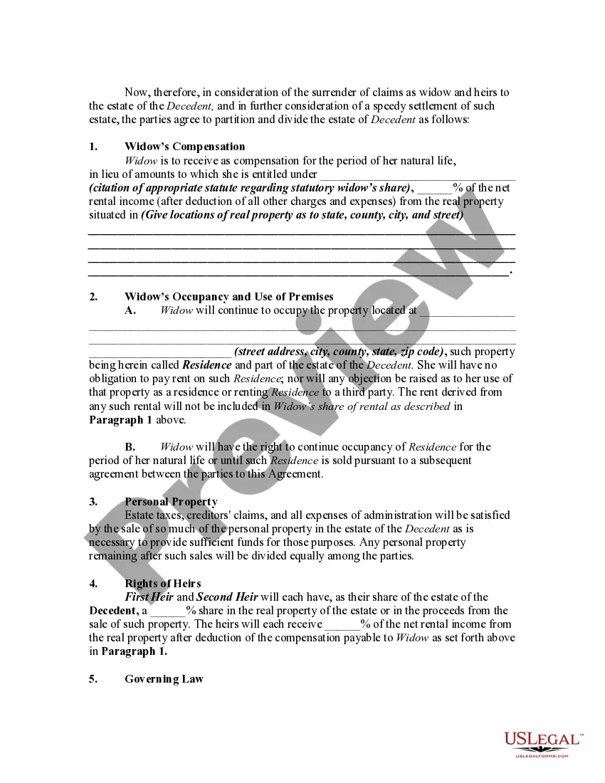 Get Agreement Between Widow and Heirs as to Division of Estate Preview Agreement Between Widow and Heirs as to Division of Estate