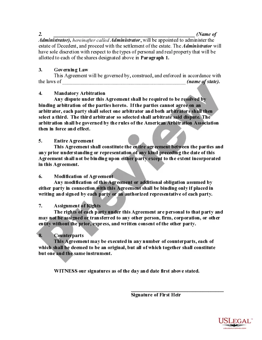 Get Agreement Between Heirs and Third Party Claimant as to Division of Estate Preview Agreement Between Heirs and Third Party Claimant as to Division of Estate