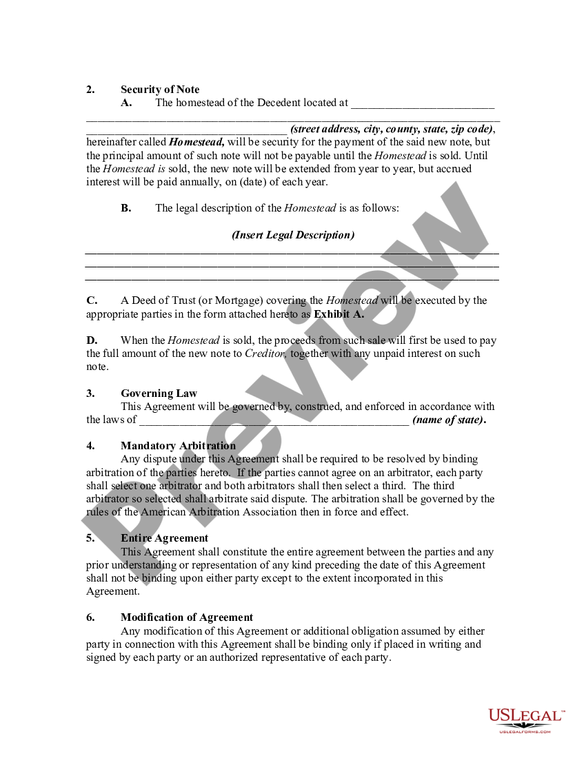 Agreement By Heirs to Substitute New Note for Note of Decedent - Sample ...