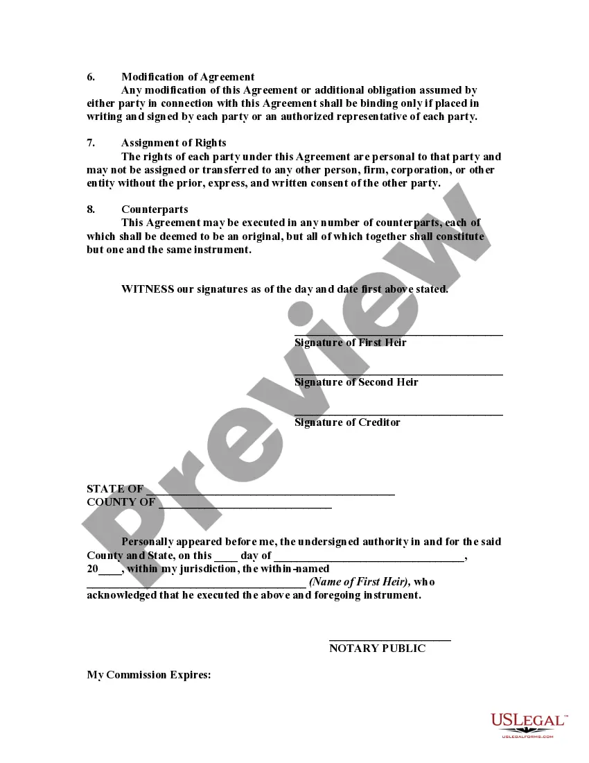 Get Agreement By Heirs to Substitute New Note for Note of Decedent Preview Agreement By Heirs to Substitute New Note for Note of Decedent