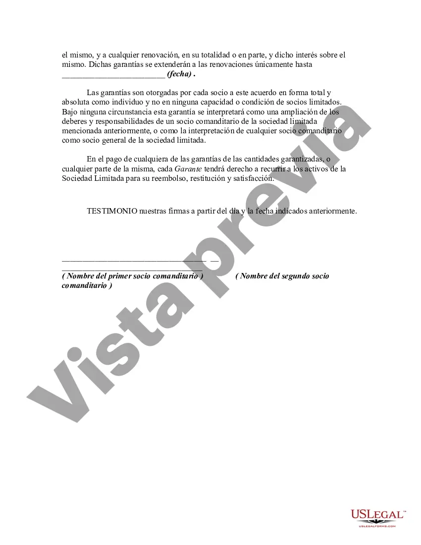 Preview Garantía de pago por parte de los socios comanditarios de los pagarés hechos por el socio general en nombre de la sociedad comanditaria