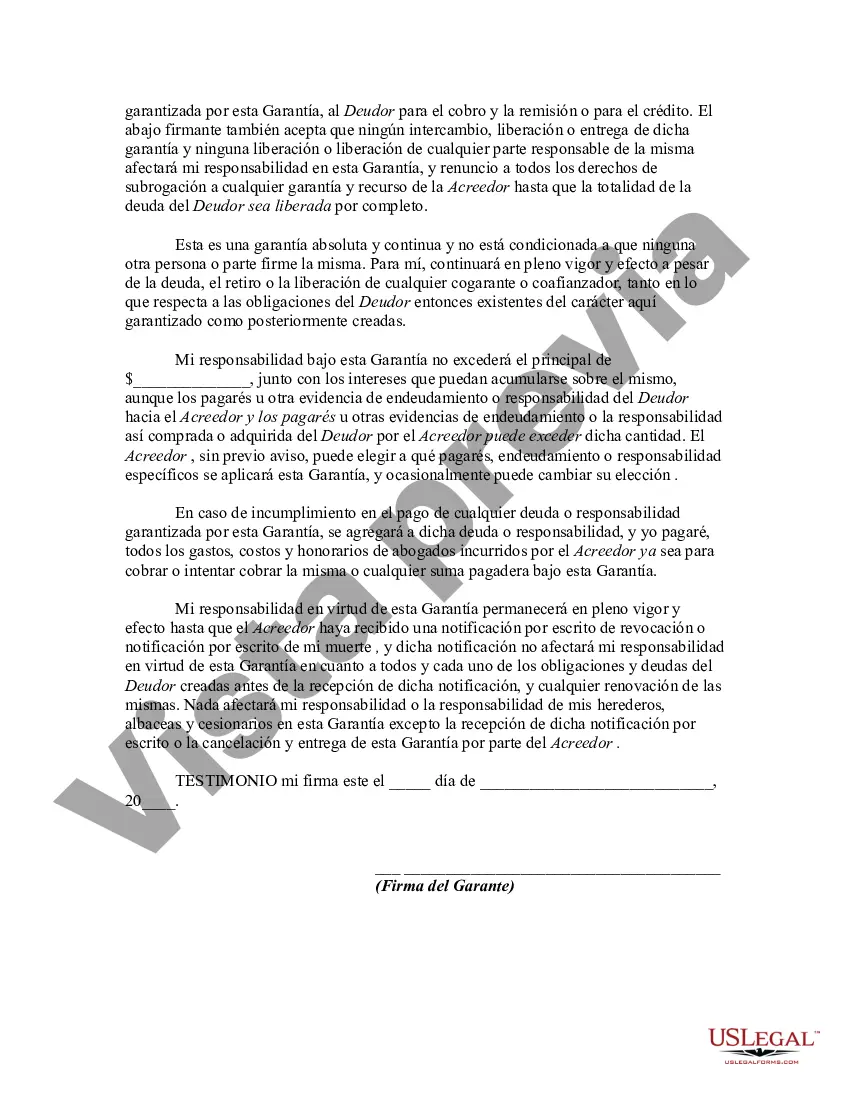 Preview Garantía continua de endeudamiento comercial con garante de responsabilidad limitada