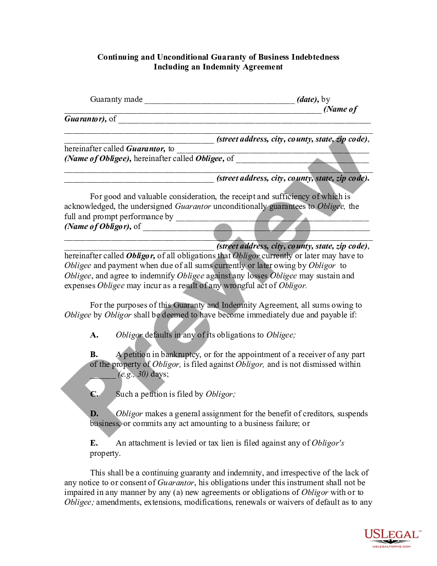 New Hampshire Continuing And Unconditional Guaranty Of Business Indebtedness Including An 8851