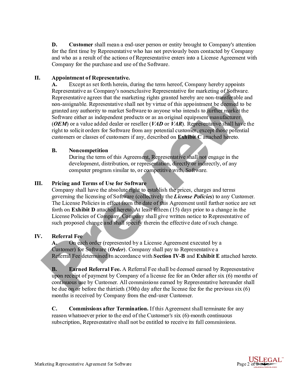 page 1 Marketing Representative Agreement for Software preview