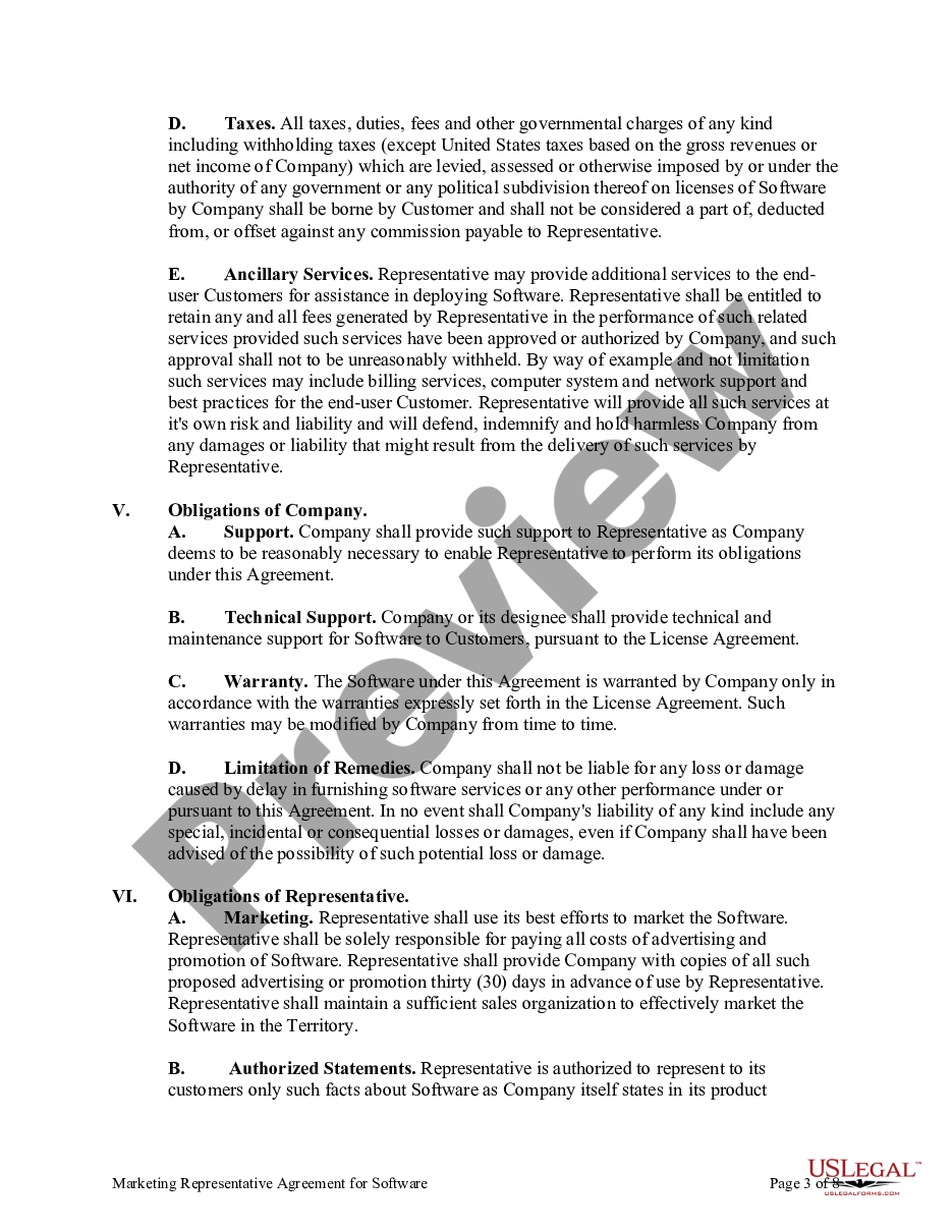 page 2 Marketing Representative Agreement for Software preview