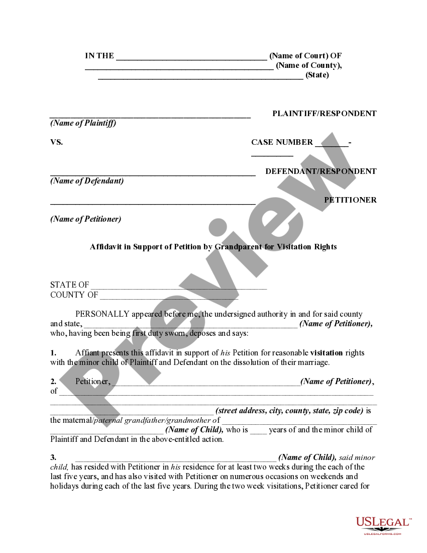 Affidavit By Grandparents In Support Of Petition By Grandparents For
