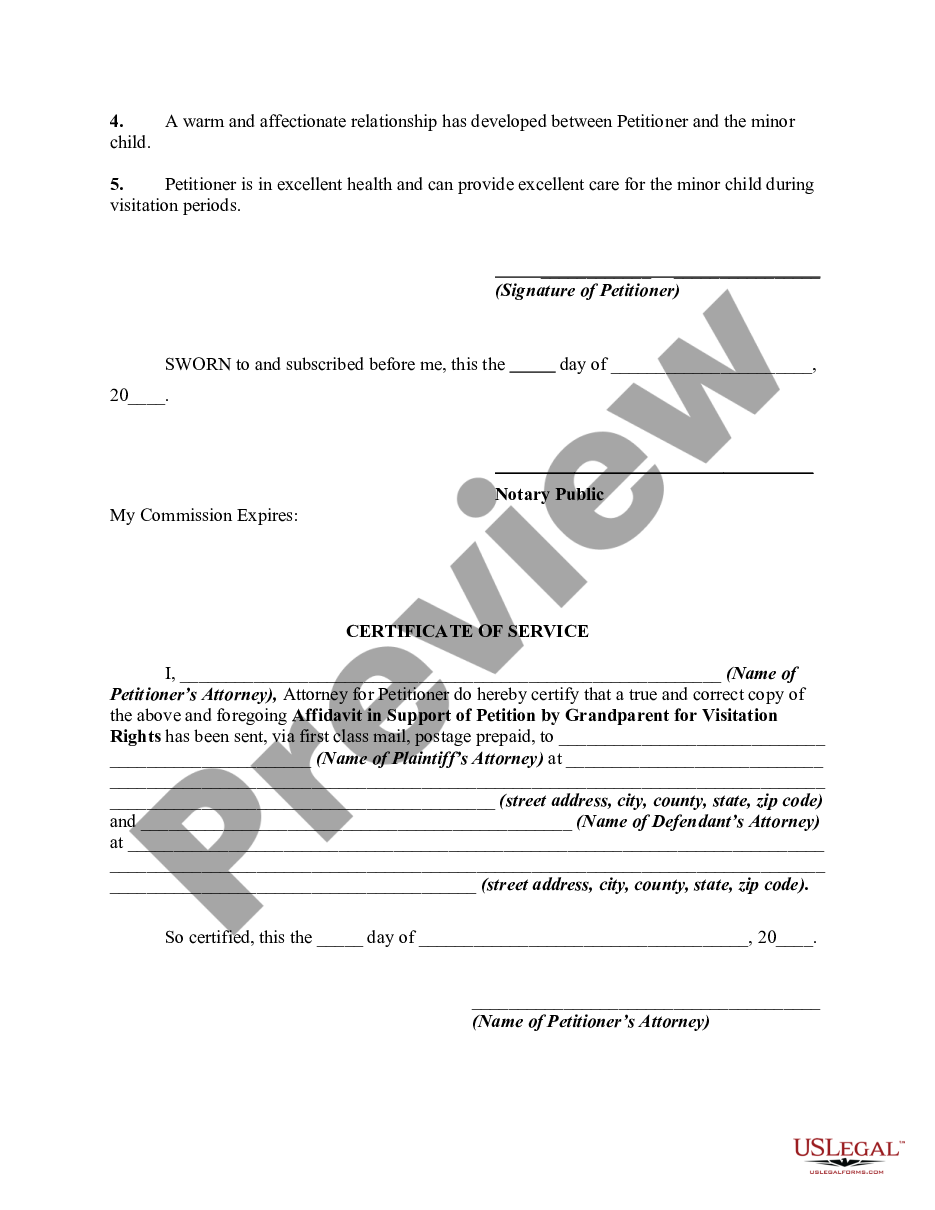 page 1 Affidavit by Grandparents in Support of Petition by Grandparents for Visitation Rights With The Minor Grandchild on Dissolution of the Marriage of the Parents of Minor Child preview