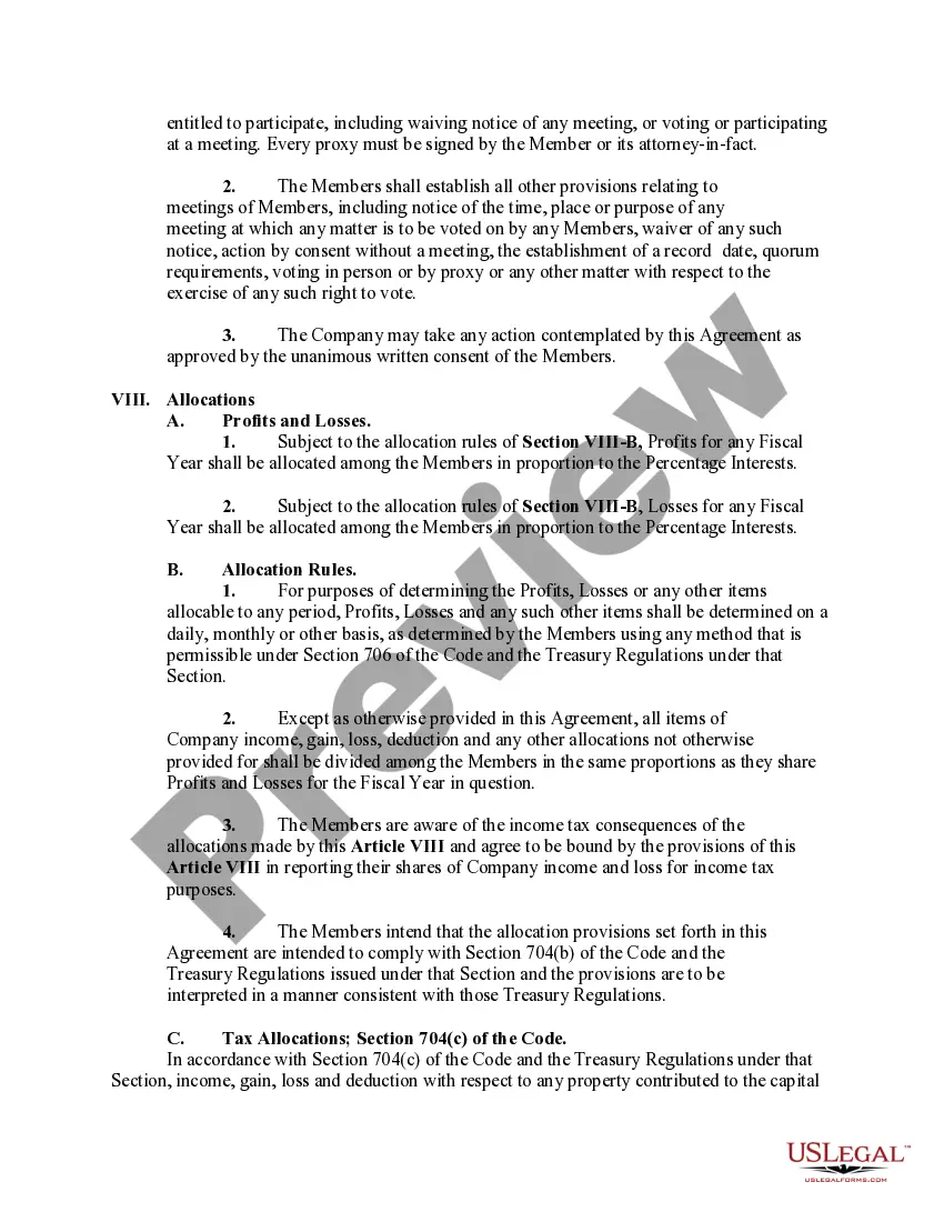 Preview Member Managed Limited Liability Company Operating Agreement