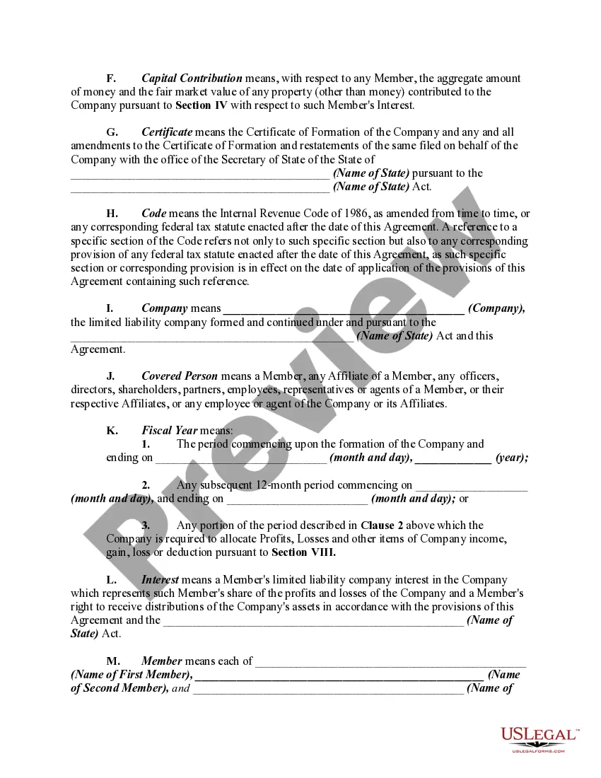 Preview Member Managed Limited Liability Company Operating Agreement