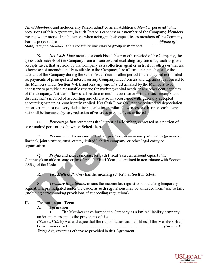 Preview Member Managed Limited Liability Company Operating Agreement
