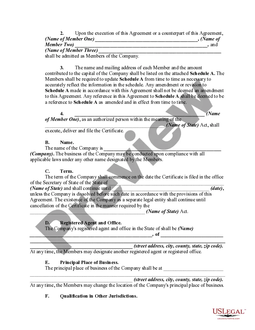 Preview Member Managed Limited Liability Company Operating Agreement