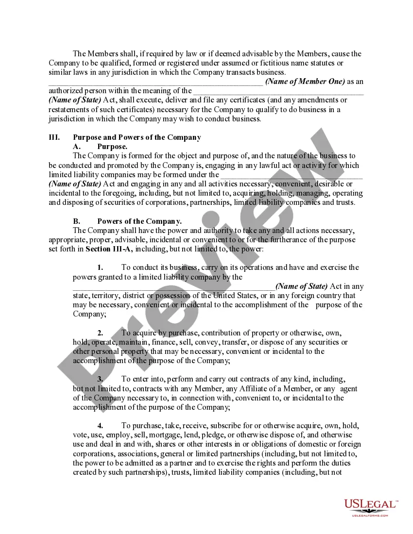 Preview Member Managed Limited Liability Company Operating Agreement