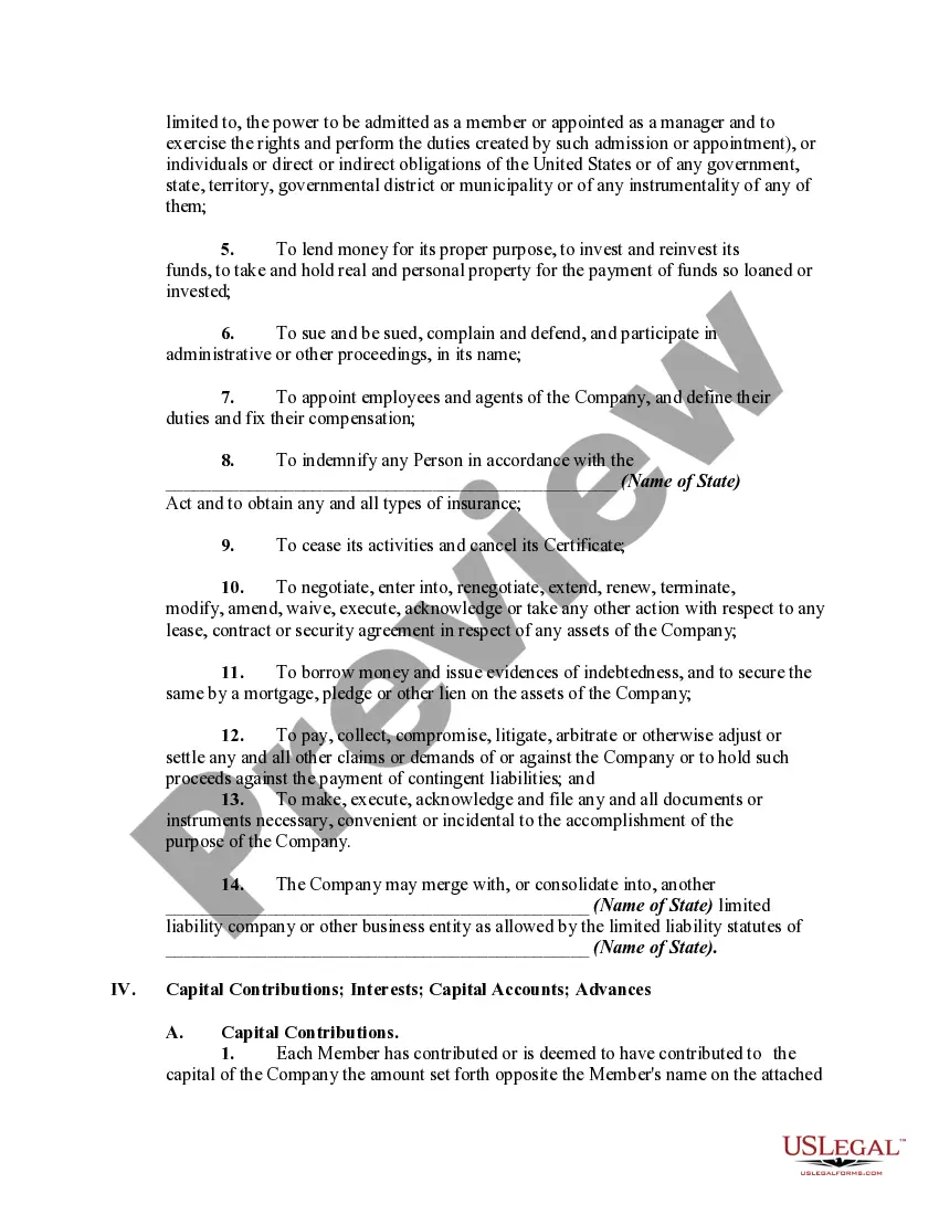Preview Member Managed Limited Liability Company Operating Agreement
