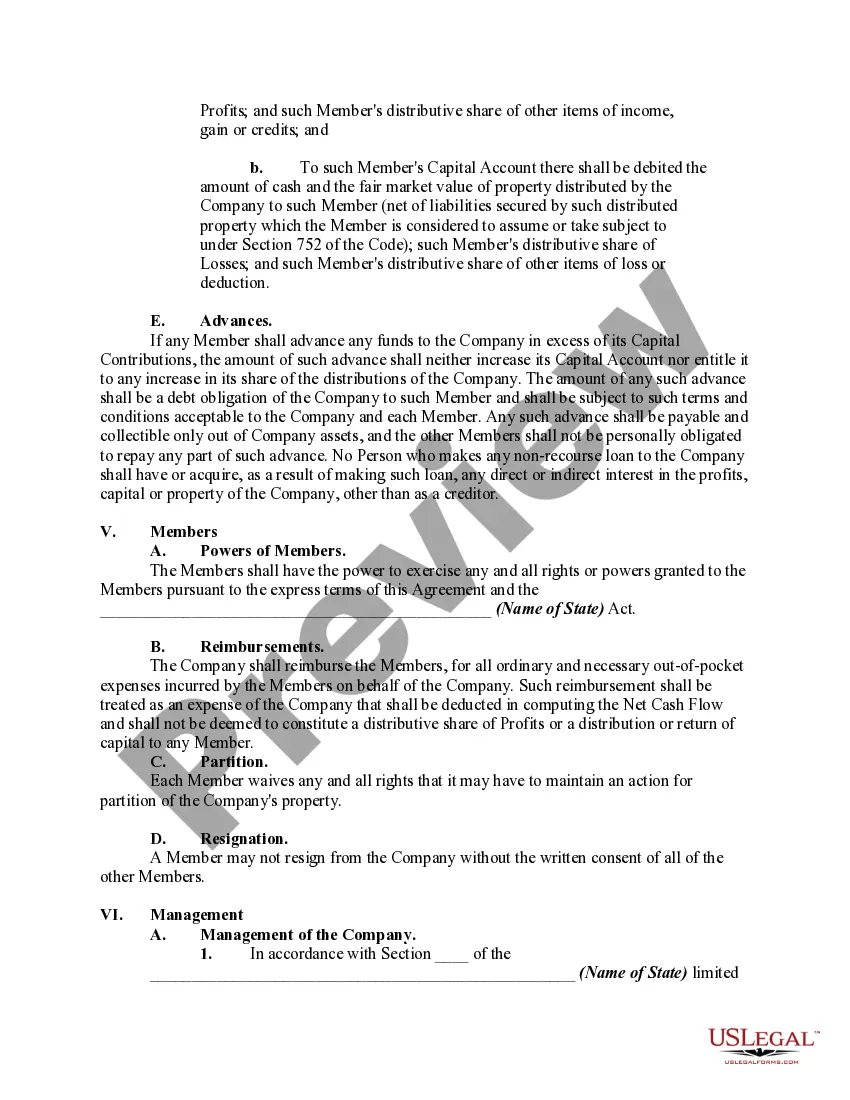 Preview Member Managed Limited Liability Company Operating Agreement