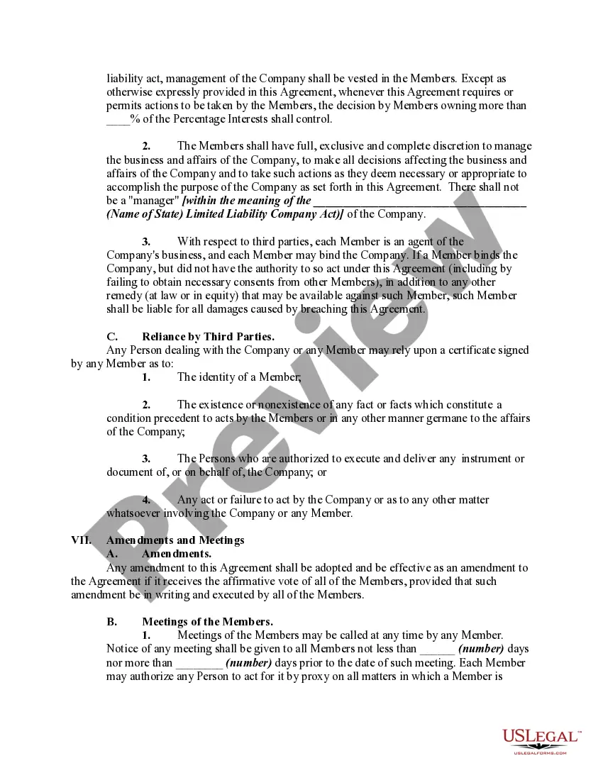 Preview Member Managed Limited Liability Company Operating Agreement