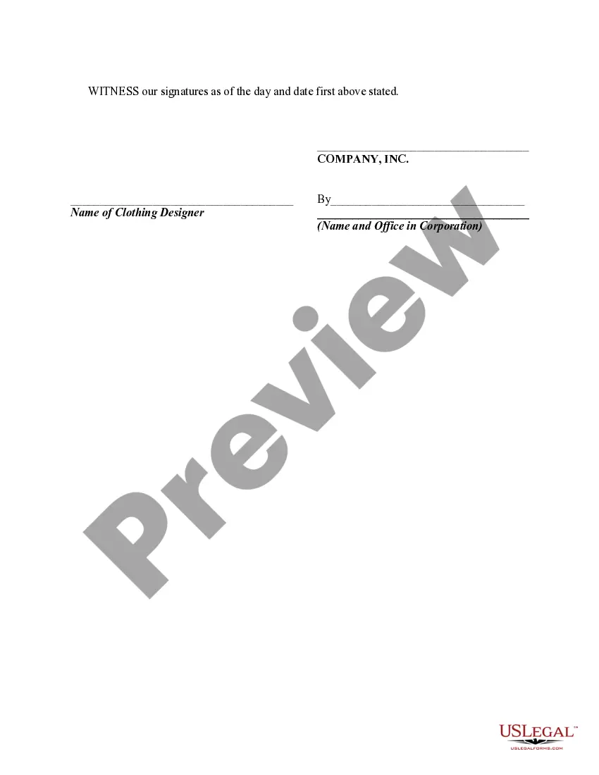 Preview Services Contract with Celebrity Clothing Designer