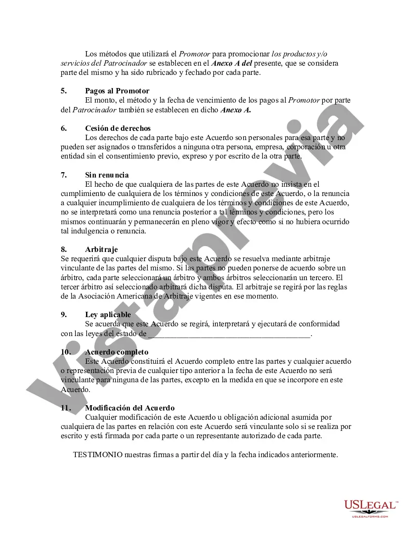 Preview Acuerdo para patrocinar un evento de entretenimiento