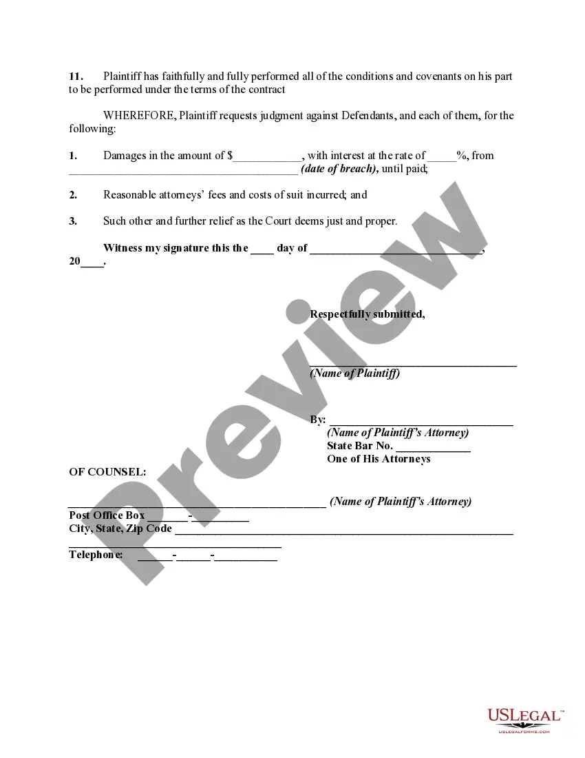 Preview Complaint Against Contractor and Surety for Abandonment of Construction Project