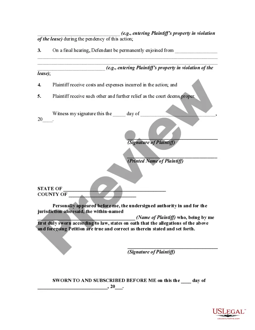 Get Complaint or Petition for Temporary Restraining Order and Injunction to Enjoin Interference with Property Right Preview Complaint or Petition for Temporary Restraining Order and Injunction to Enjoin Interference with Property Right