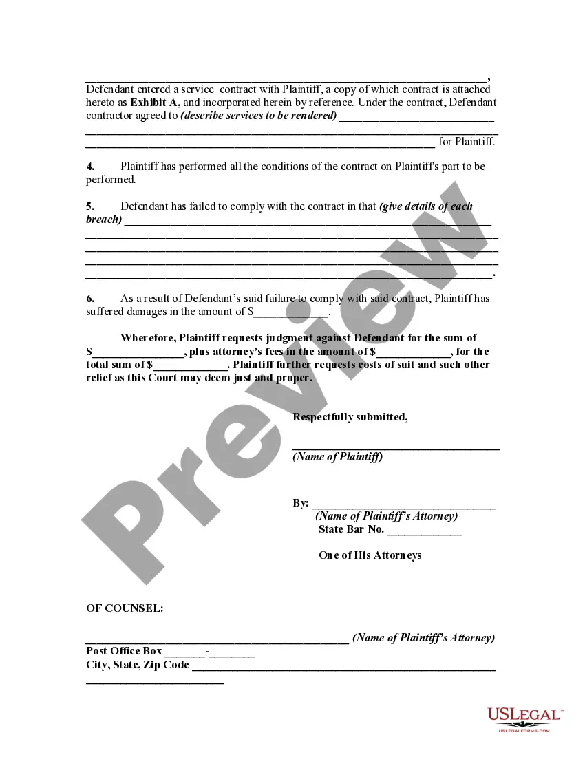 Get General Form of Complaint for Breach of Contract Preview General Form of Complaint for Breach of Contract