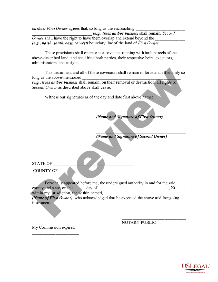 Agreement Between Adjoining Landowners Regarding Encroachment of Trees ...