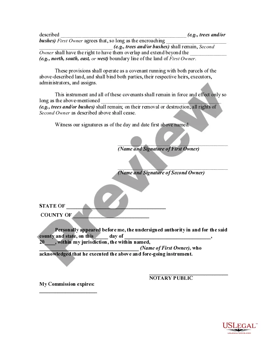 Get Agreement Between Adjoining Landowners Regarding Encroachment of Trees or Bushes Preview Agreement Between Adjoining Landowners Regarding Encroachment of Trees or Bushes