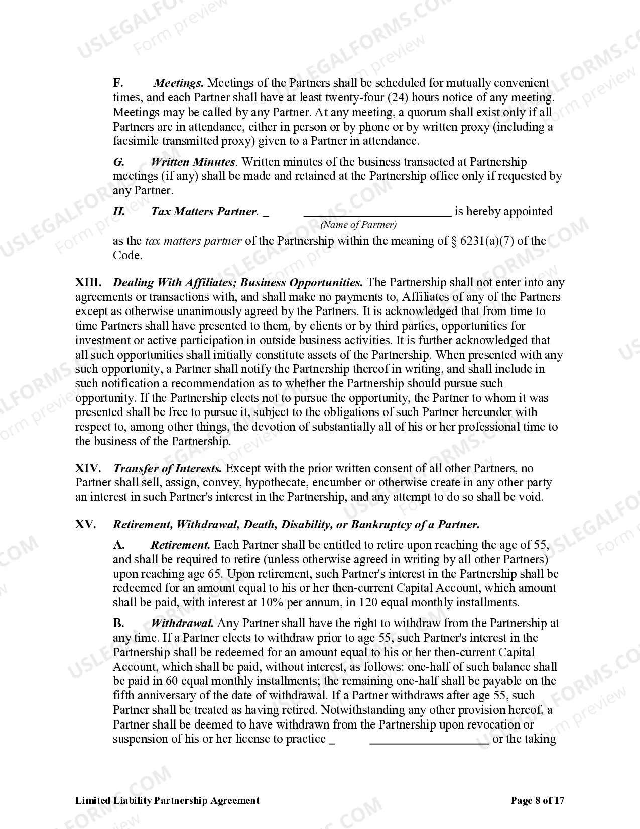 Preview Limited Liability Partnership Agreement