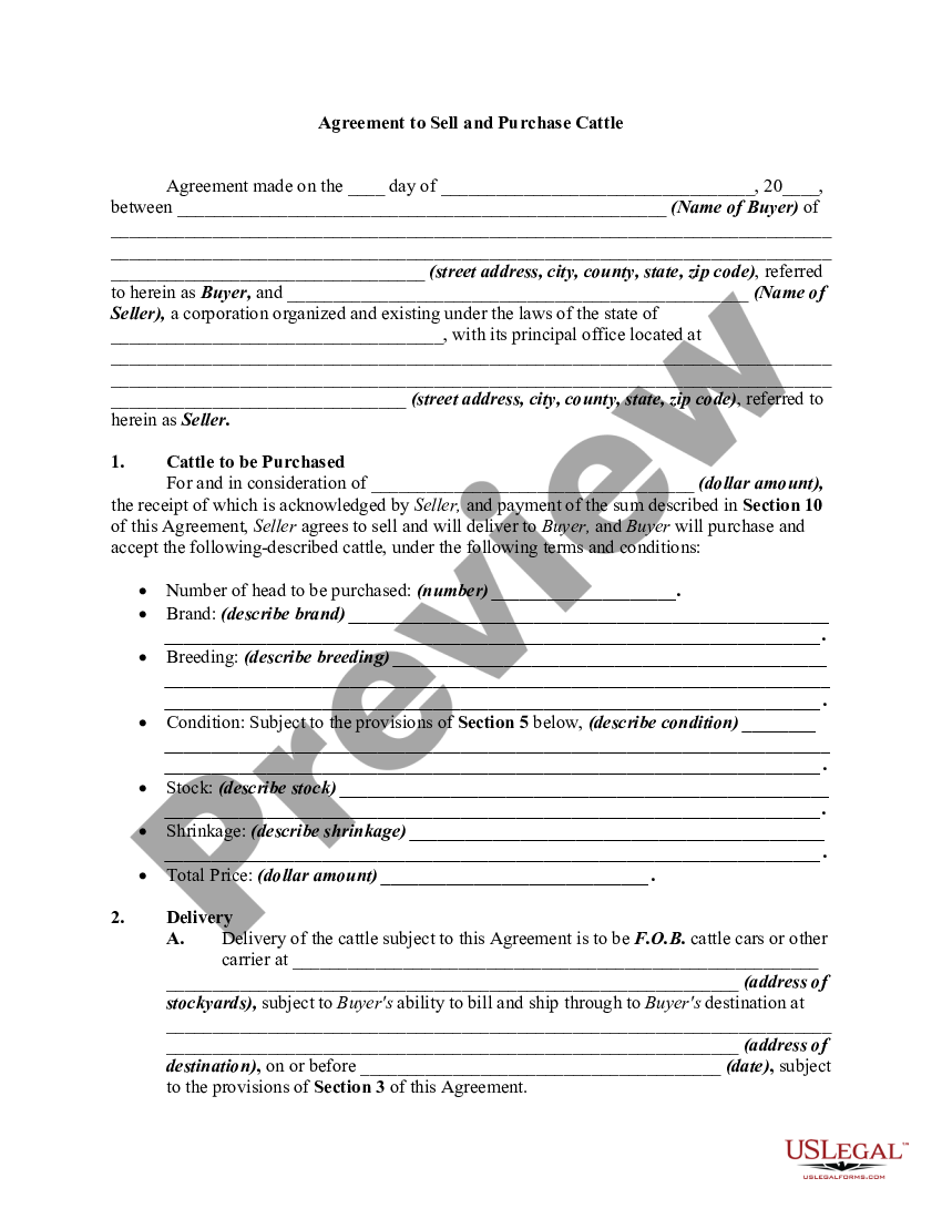 Agreement to Sell and Purchase Cattle - Dairy Sale Contract Sample | US ...