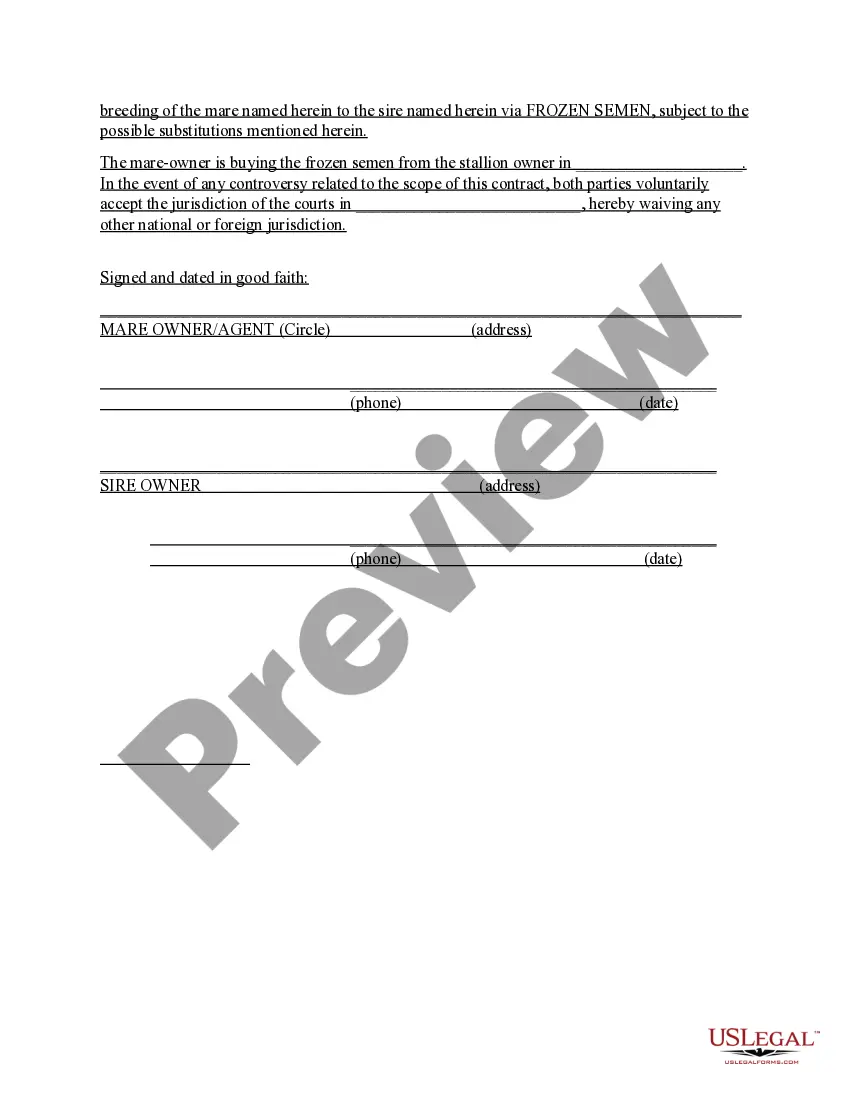 Preview Breeding Contract - Frozen Semen