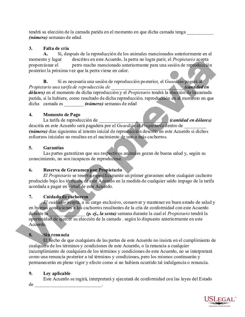 Preview Contrato por los Servicios de Cría de un Perro