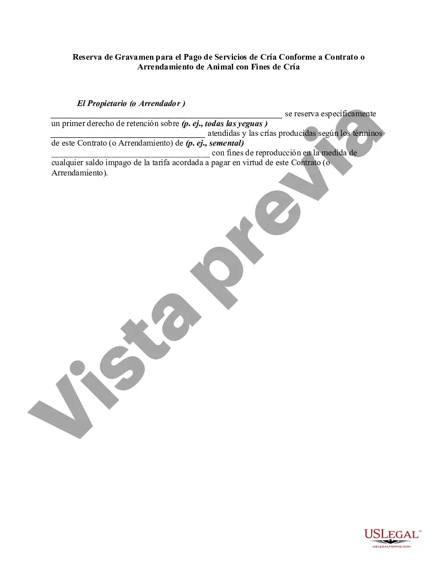 Preview Reserva de Gravamen para el Pago de Servicios de Cría Conforme a Contrato o Arrendamiento de Animal con Fines de Cría
