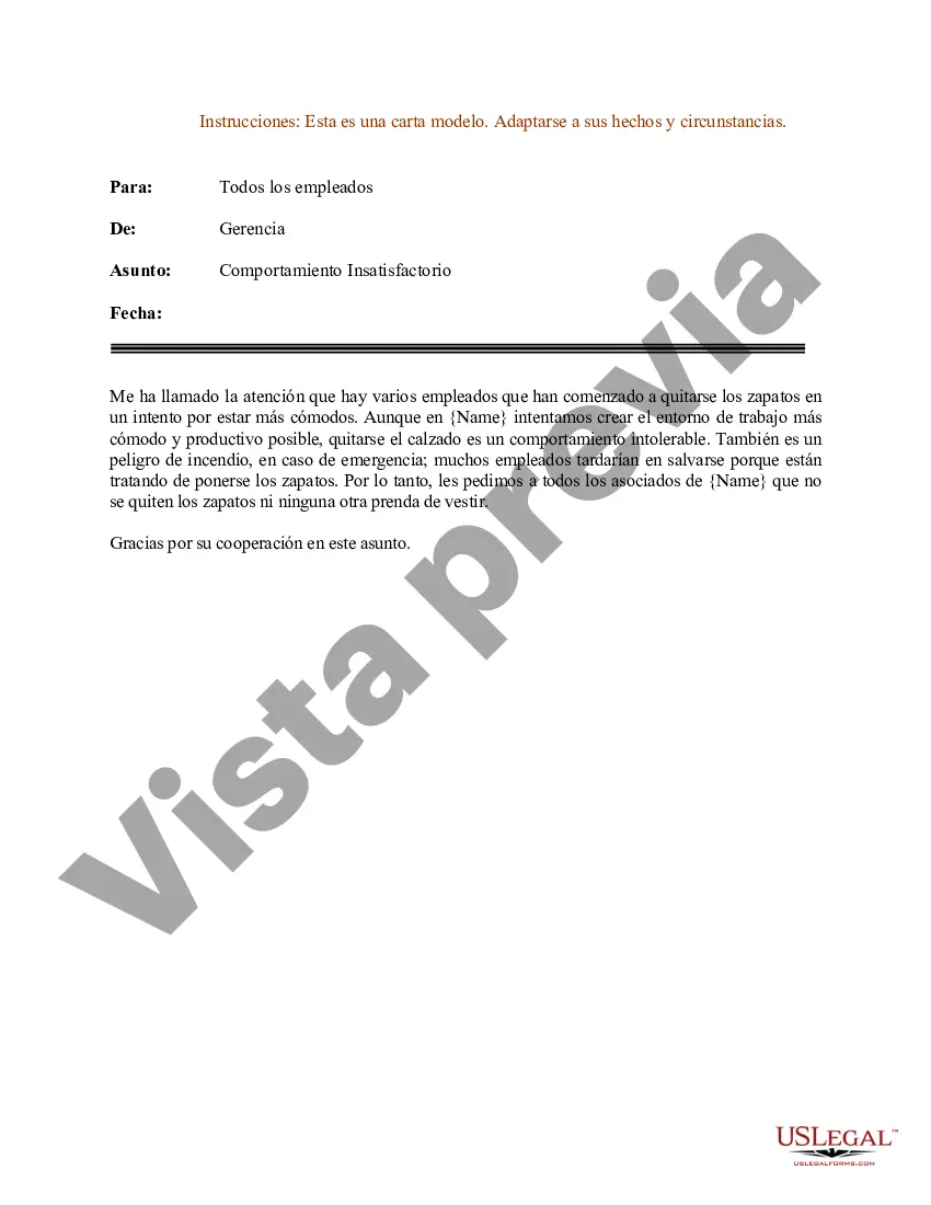 Preview Ejemplo de carta por comportamiento insatisfactorio