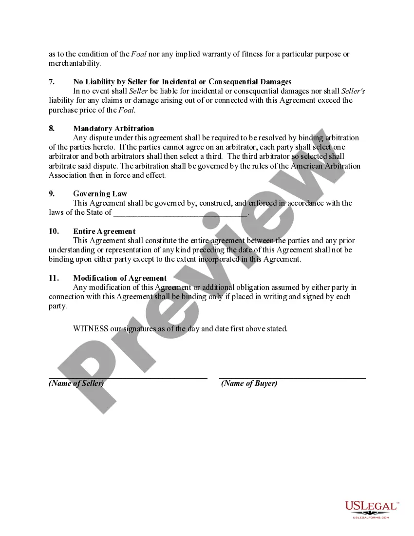 Get Contract of Sale for Unborn Foal Preview Contract of Sale for Unborn Foal
