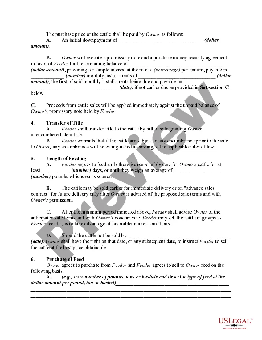 Get Purchase and Maintenance Agreement for Cattle - Feeder Contract Preview Purchase and Maintenance Agreement for Cattle - Feeder Contract