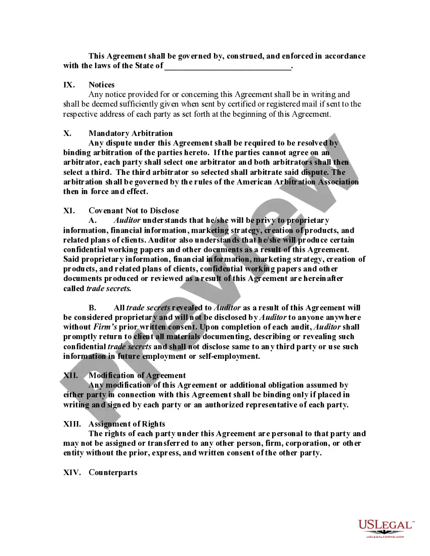 Preview Agreement by Accounting Firm to Employ Auditor as Self-Employed Independent Contractor