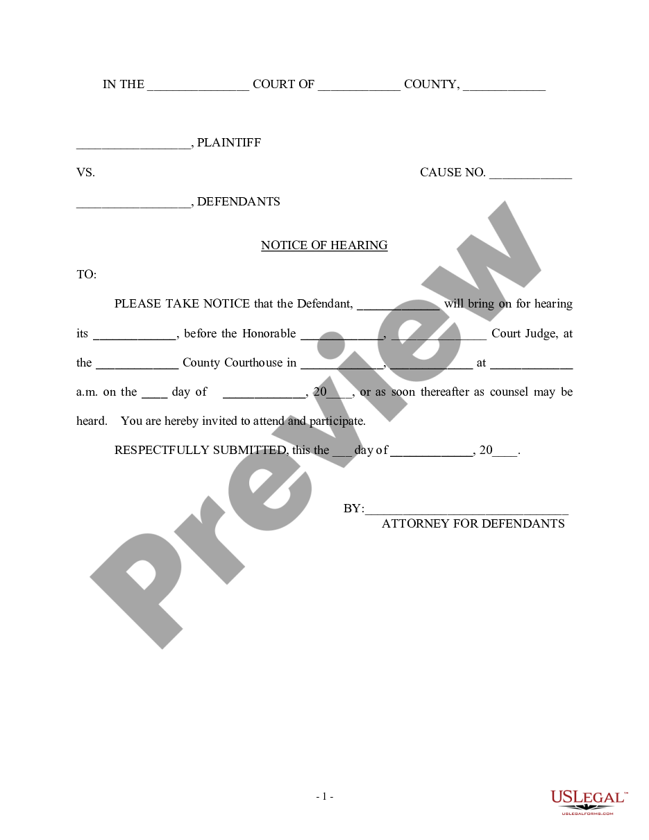 page 0 Notice of Hearing preview